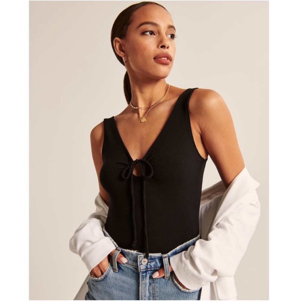 A&F NWT Black Ribbed Bodysuit with Front Tie (Size Small)